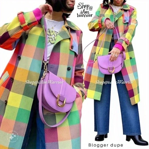 Rainbow checkered NWT double breasted belted trench coat *shop@iamwarrior - Picture 3 of 16